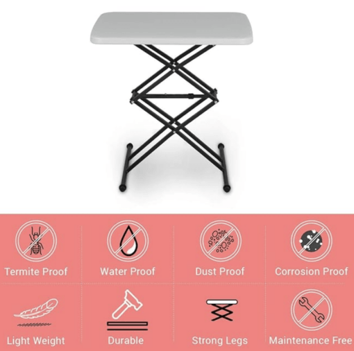 Supreme Scissor Contemporary Height-Adjustable Multi-Purpose Plastic Table for Work from Home, Study, Dining & Outdoor (Grey, Folding Table, Rectangular) - Image 5